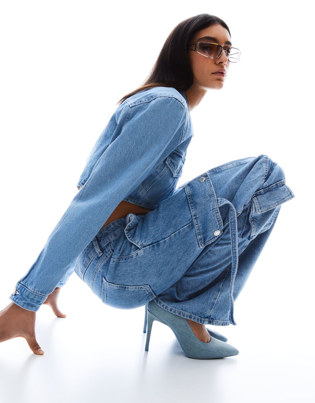 High heel denim shoes top