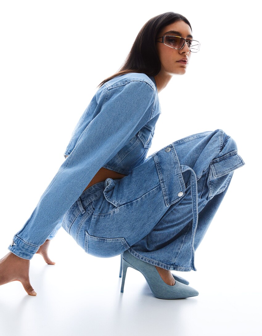 Jeans-Schuhe mit hohem Absatz-Ausgewaschenes Blau-1