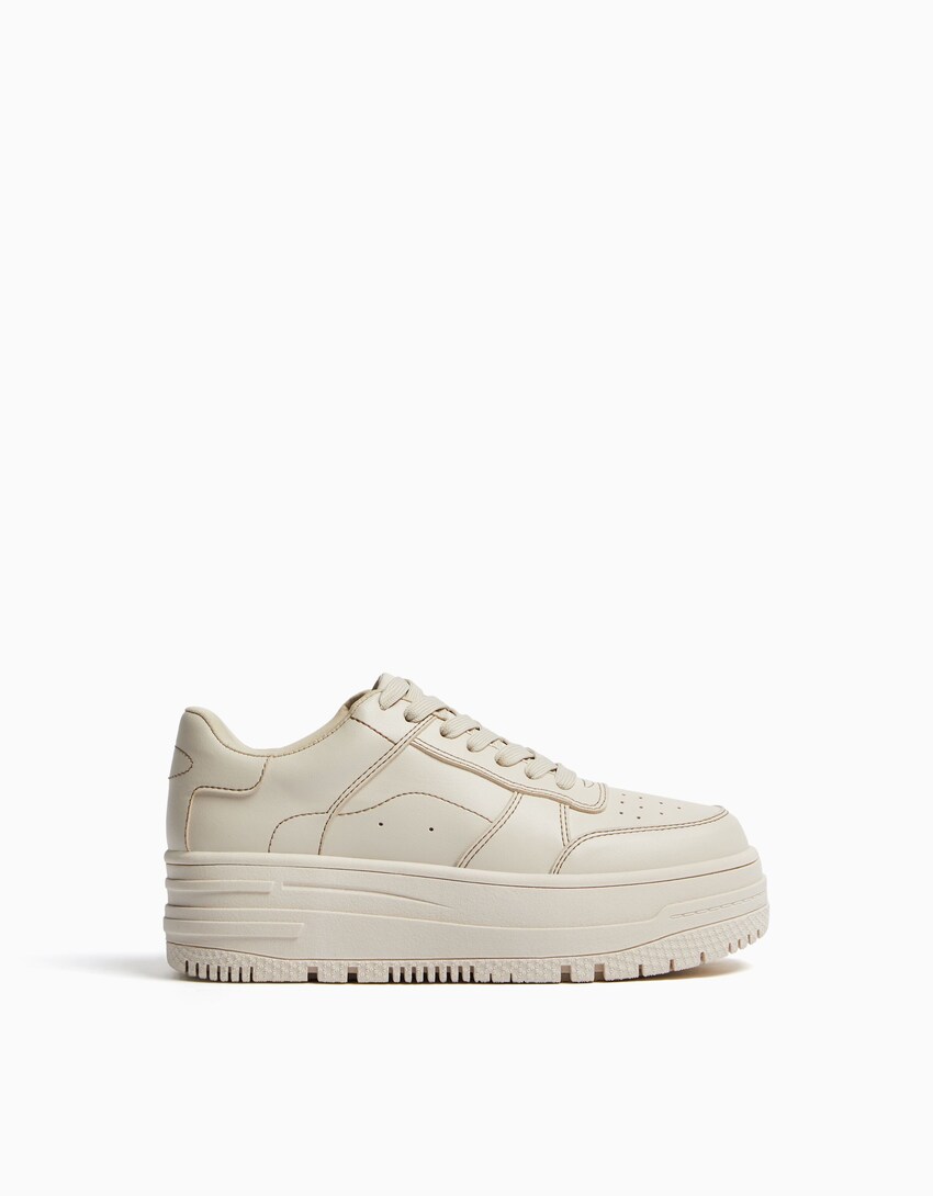 Unifarbene Plateau-Sneaker-Rohweiß-4