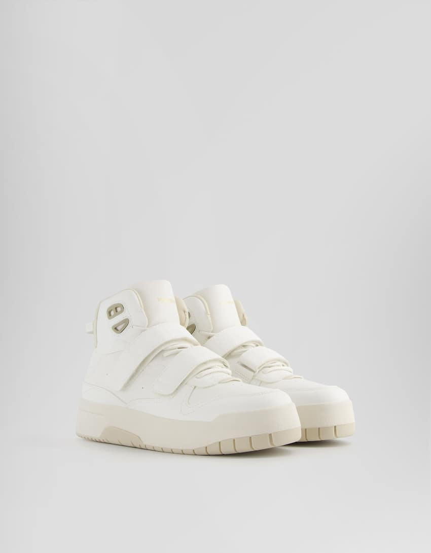 Strappy high-top trainers with technical details-WHITE-0