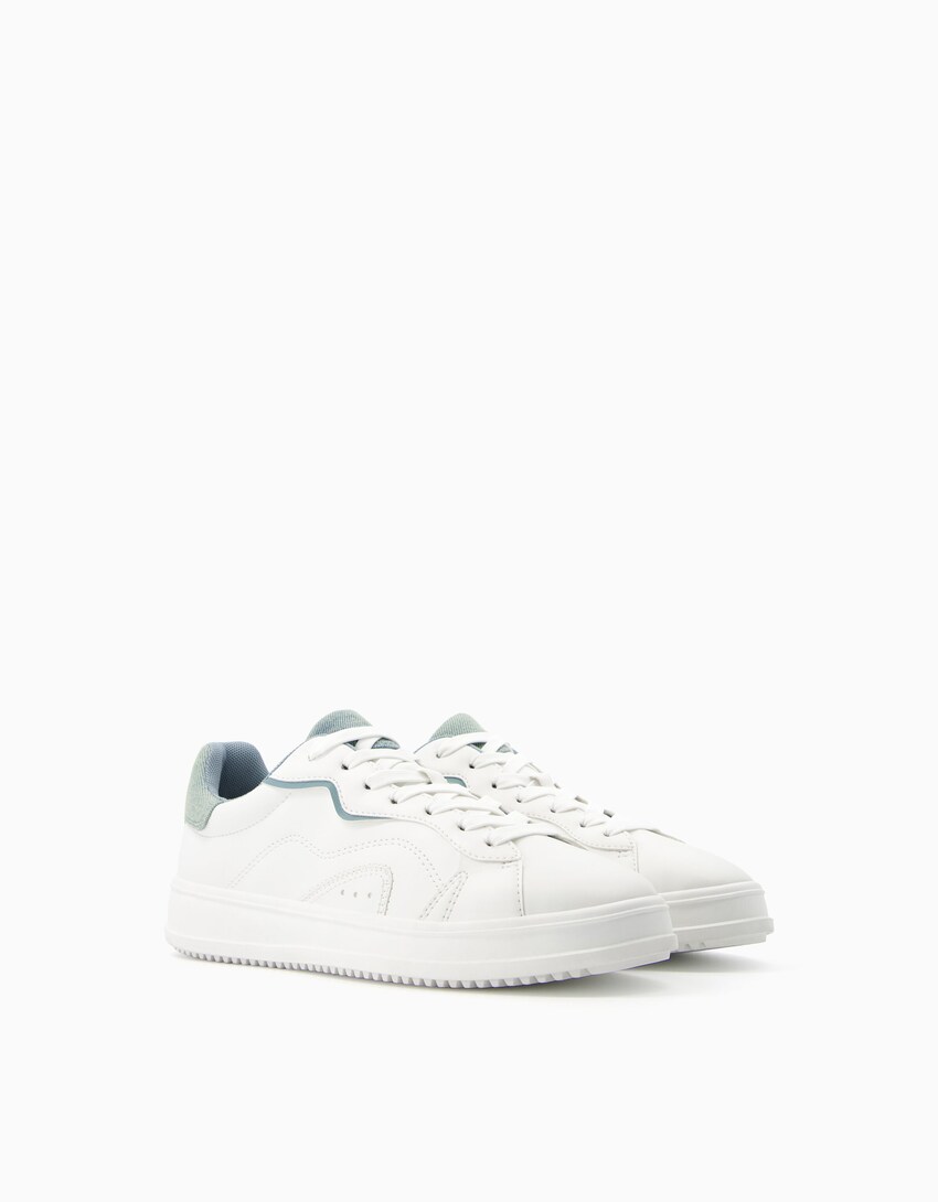 Kombinierte Sneaker mit Jeans-Details-Weiss-0
