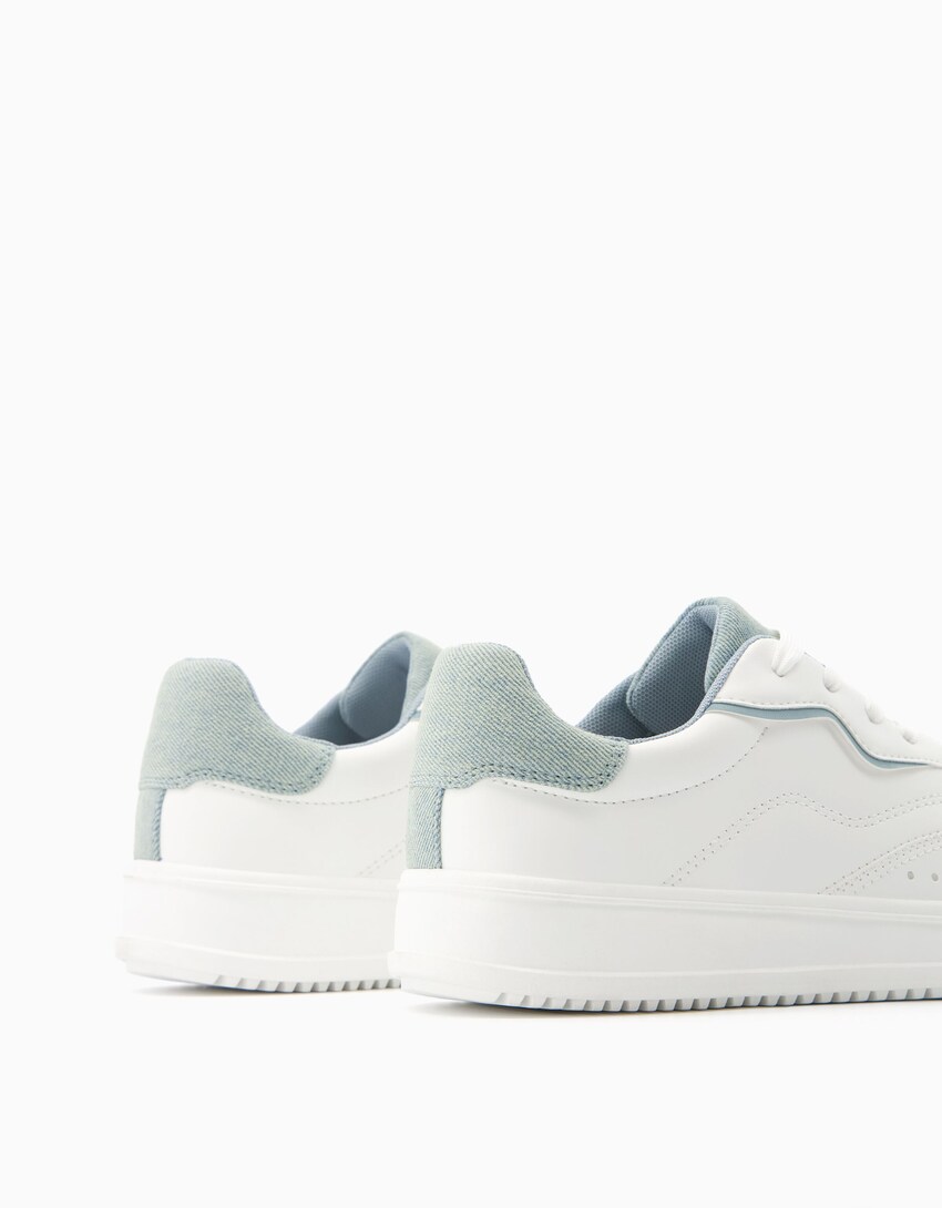 Kombinierte Sneaker mit Jeans-Details-Weiss-1