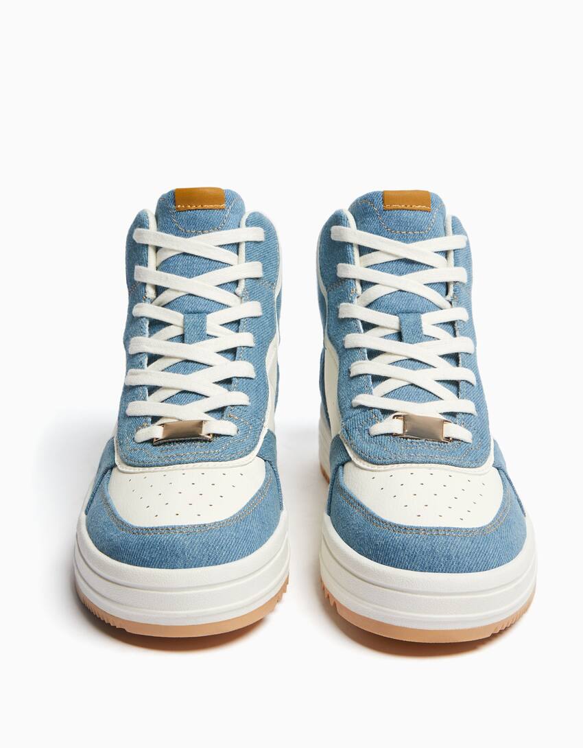 حذاء رياضي برقبة عالية متباين-أزرق مغسول من الخارج-3
