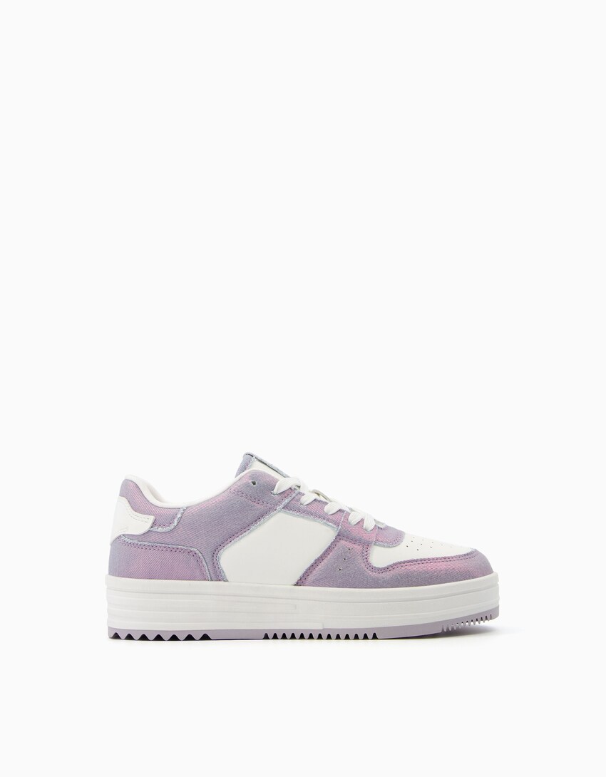 Kombinierte Sneaker aus Stoff-Rosa-4