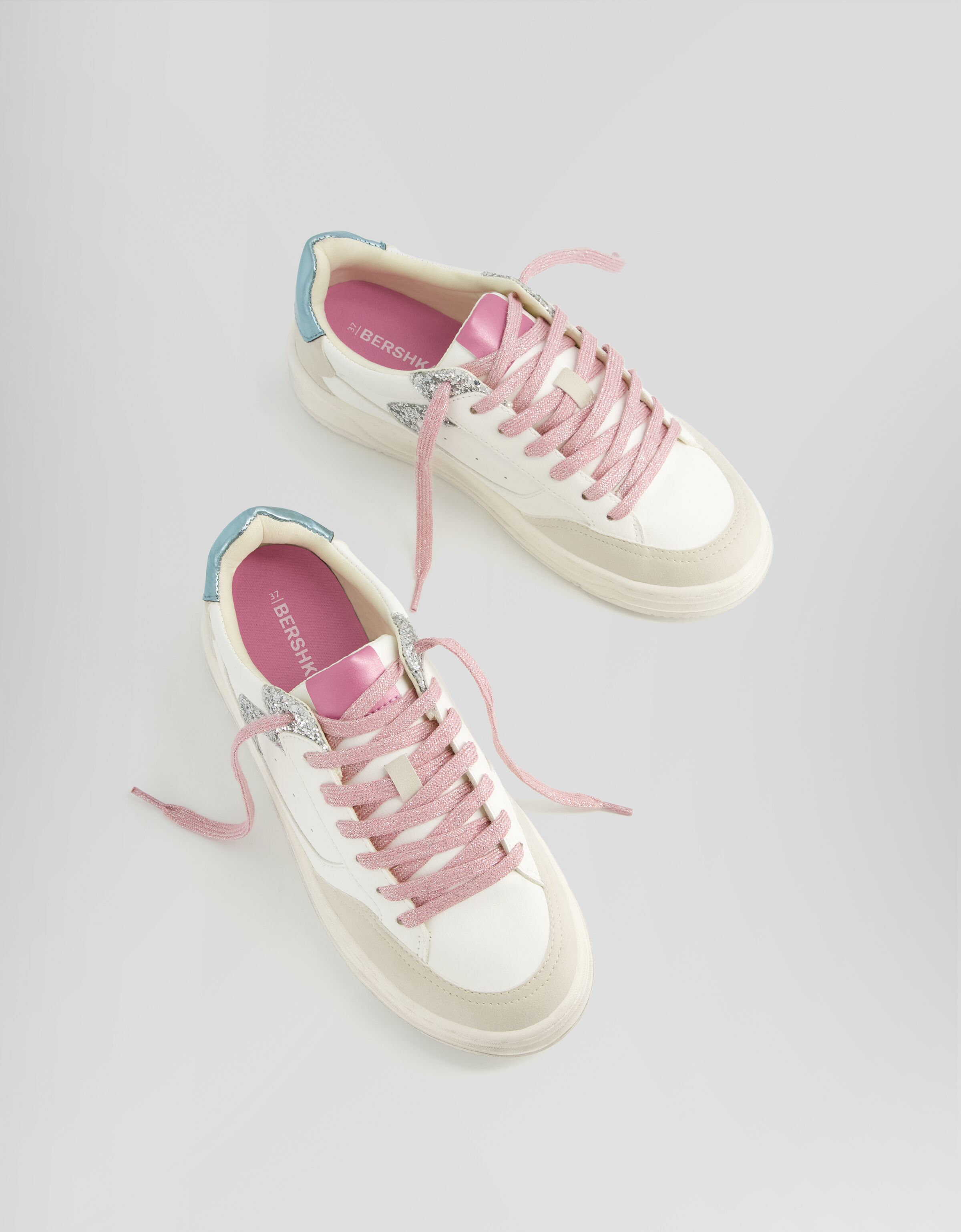 Sneaker mit Glitzer und Sohle im Used-Look-Weiss-3