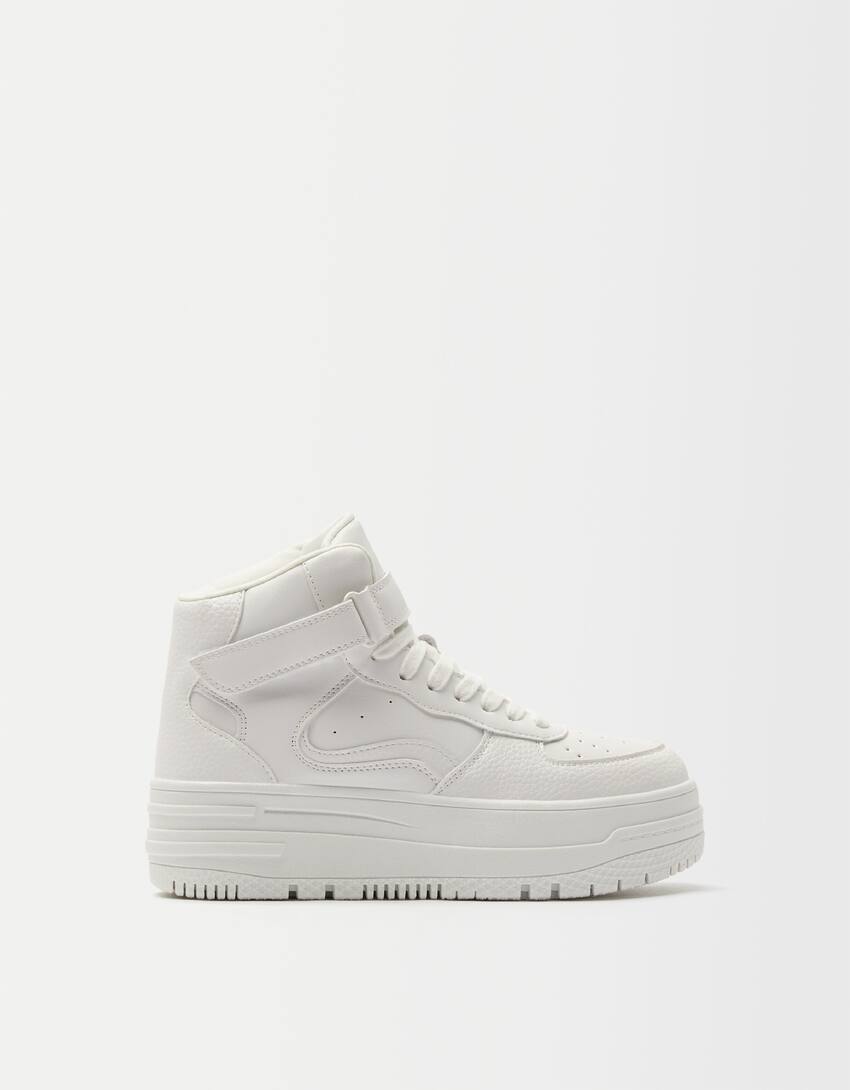 High-top trainers with strap-WHITE-5