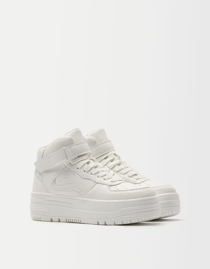 High-top trainers with strap-WHITE-0