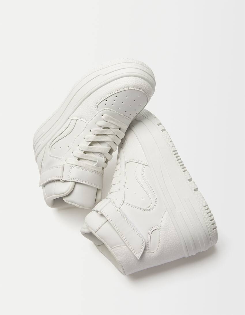 High-top trainers with strap-WHITE-2