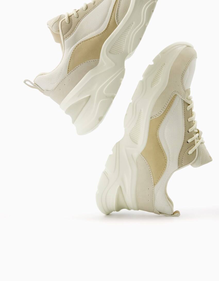 Kombinierte Sneaker mit Netzstoff-Sandfarbe-4