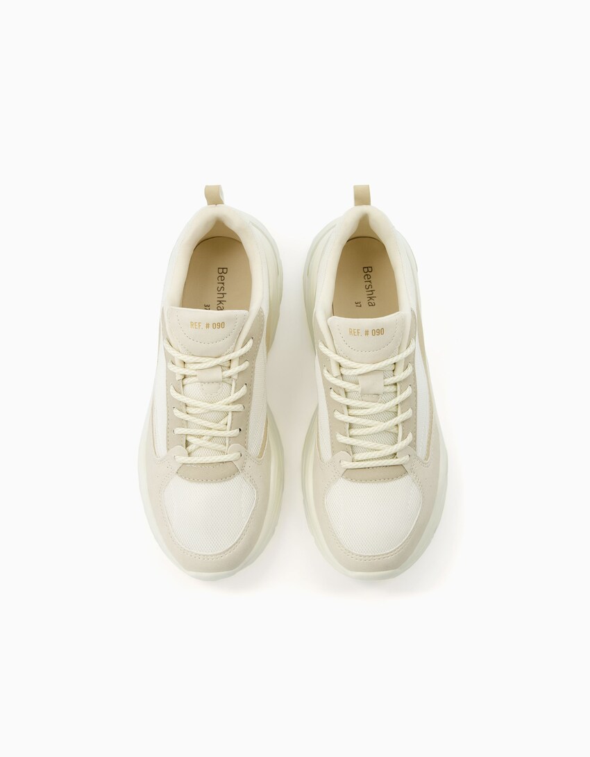 Kombinierte Sneaker mit Netzstoff-Sandfarbe-3