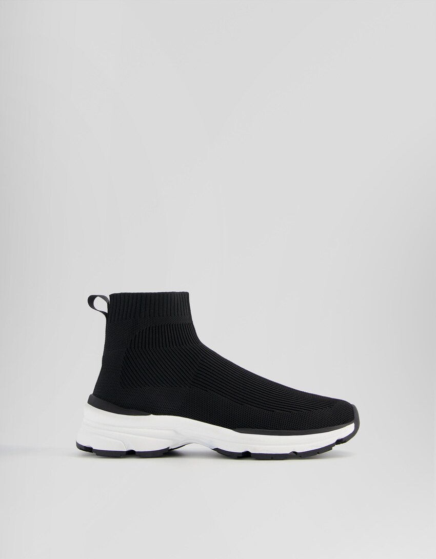 Hochgeschnittene Knit-Sneaker-Schwarz-4