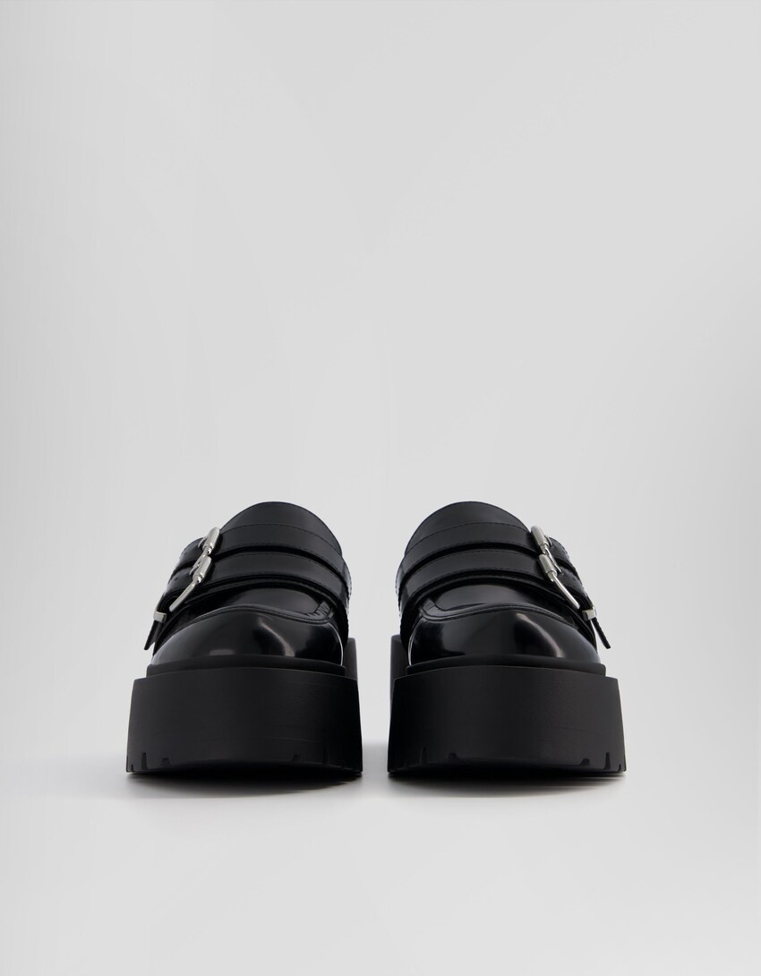 Platform shoes with buckles-BLACK-3