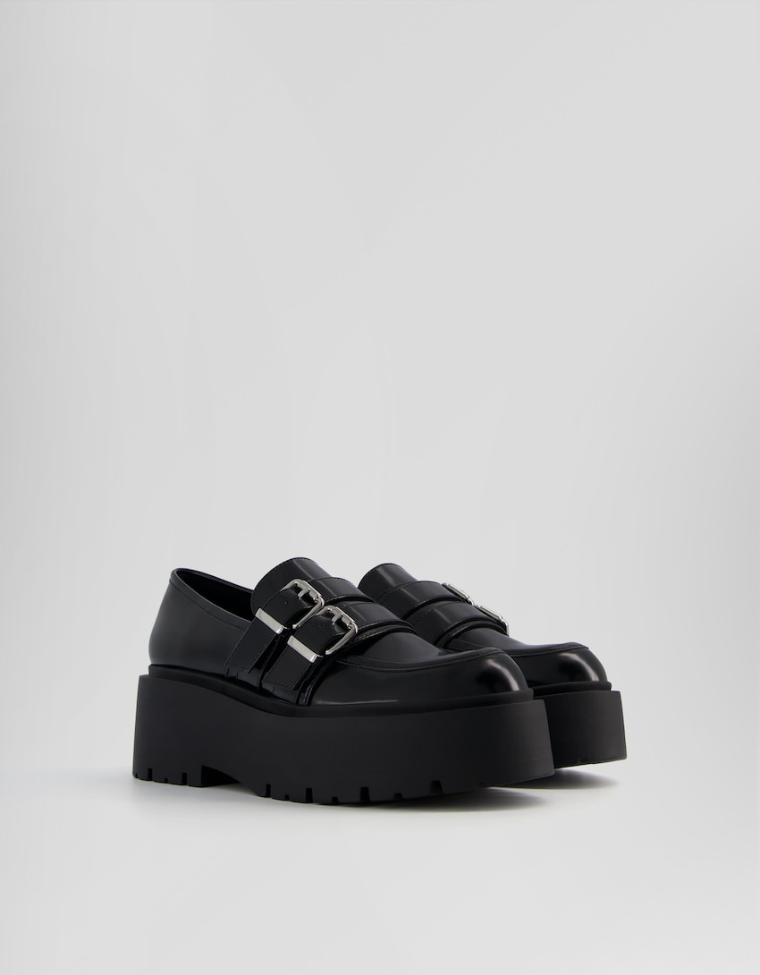 Platform shoes with buckles-BLACK-0