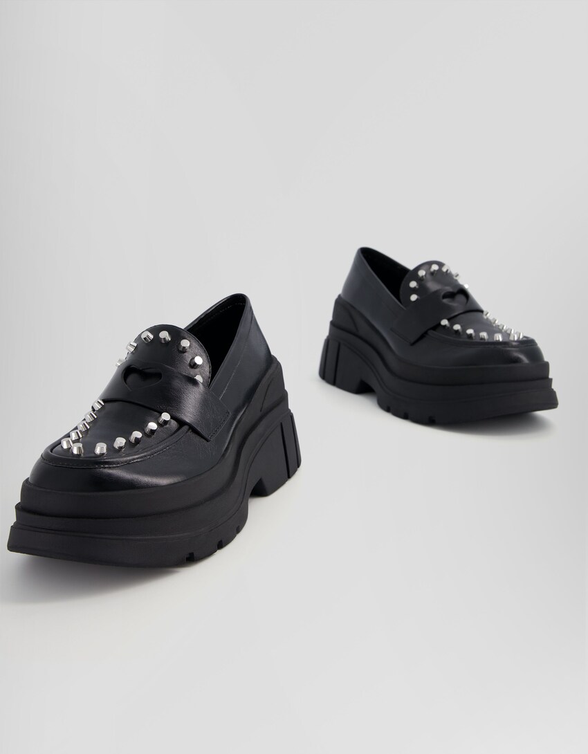 Studded loafers with chunky soles-BLACK-3