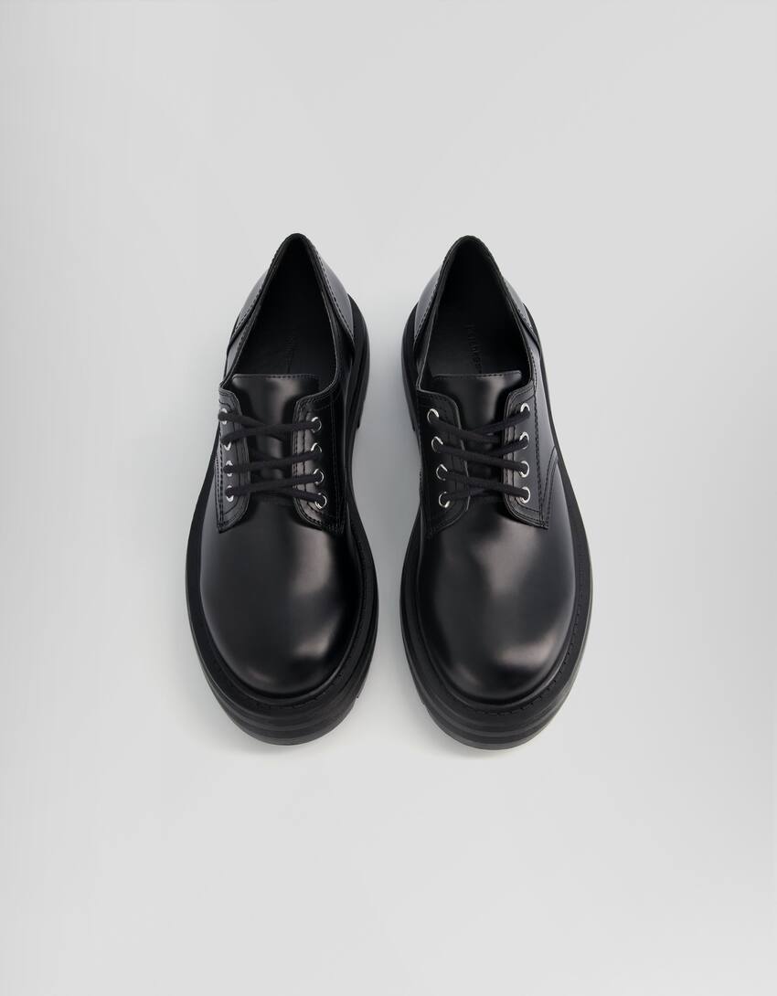Chaussures plates à lacets type Blucher-Noir-3