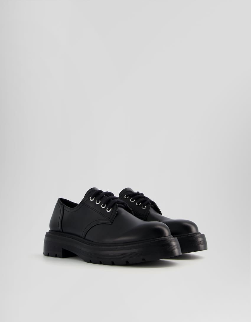 Chaussures plates à lacets type Blucher-Noir-0