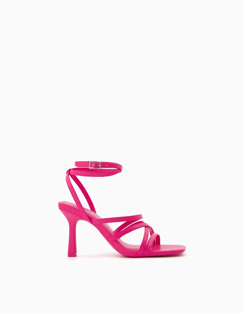 Sandalen mit Absatz und Knöchelriemchen-Fuchsia-4