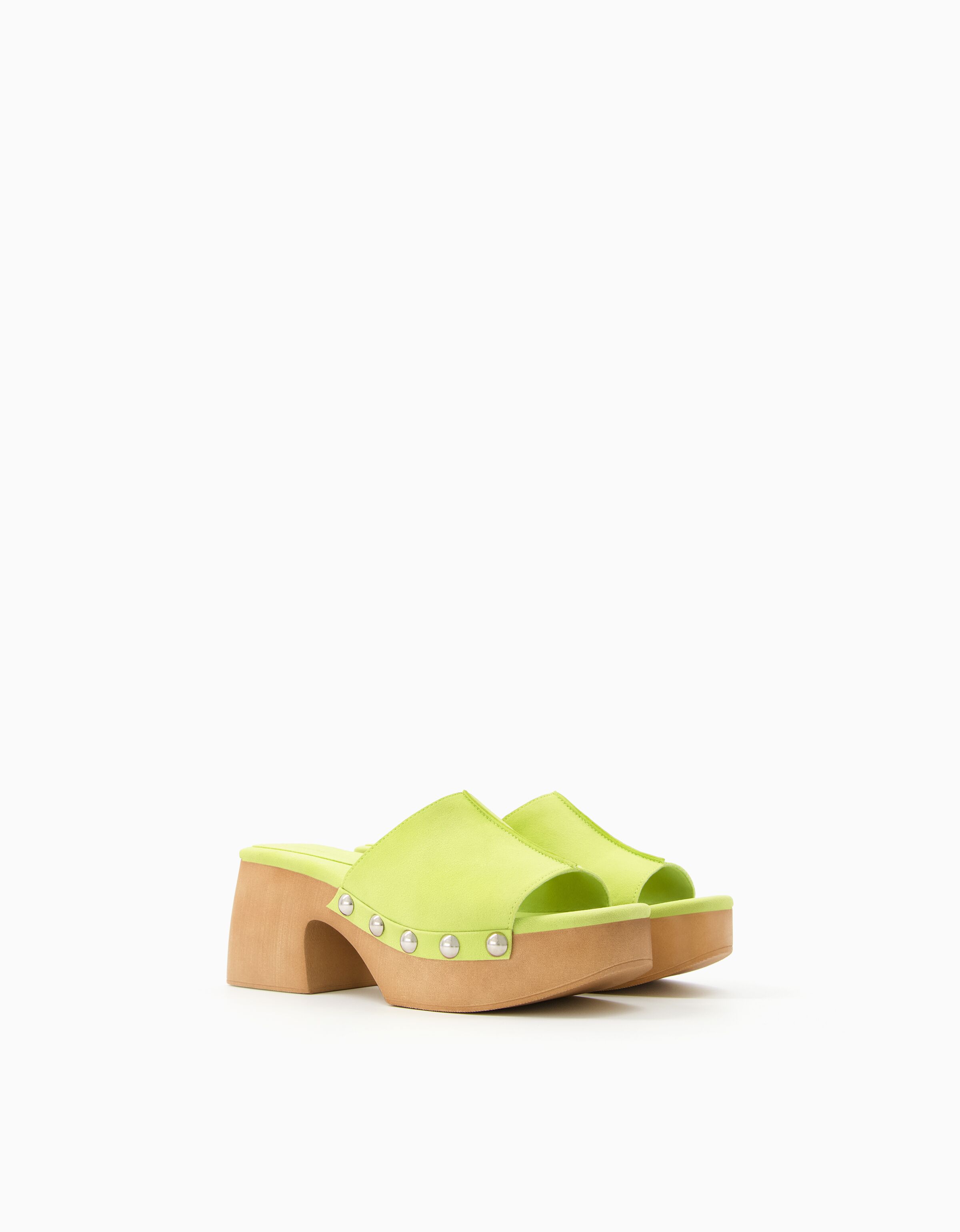 High heel studded platform clogs Women Bershka