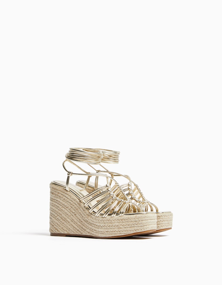 Lace up strappy wedge espadrilles - Women | Bershka