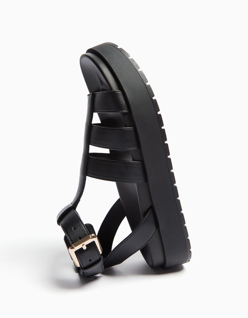 Flache T-Steg-Sandalen-Schwarz-2