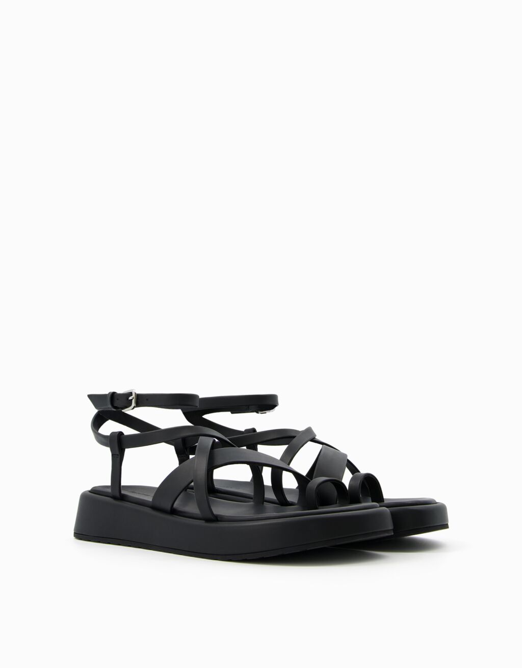 Flat mini platform sandals with ankle strap