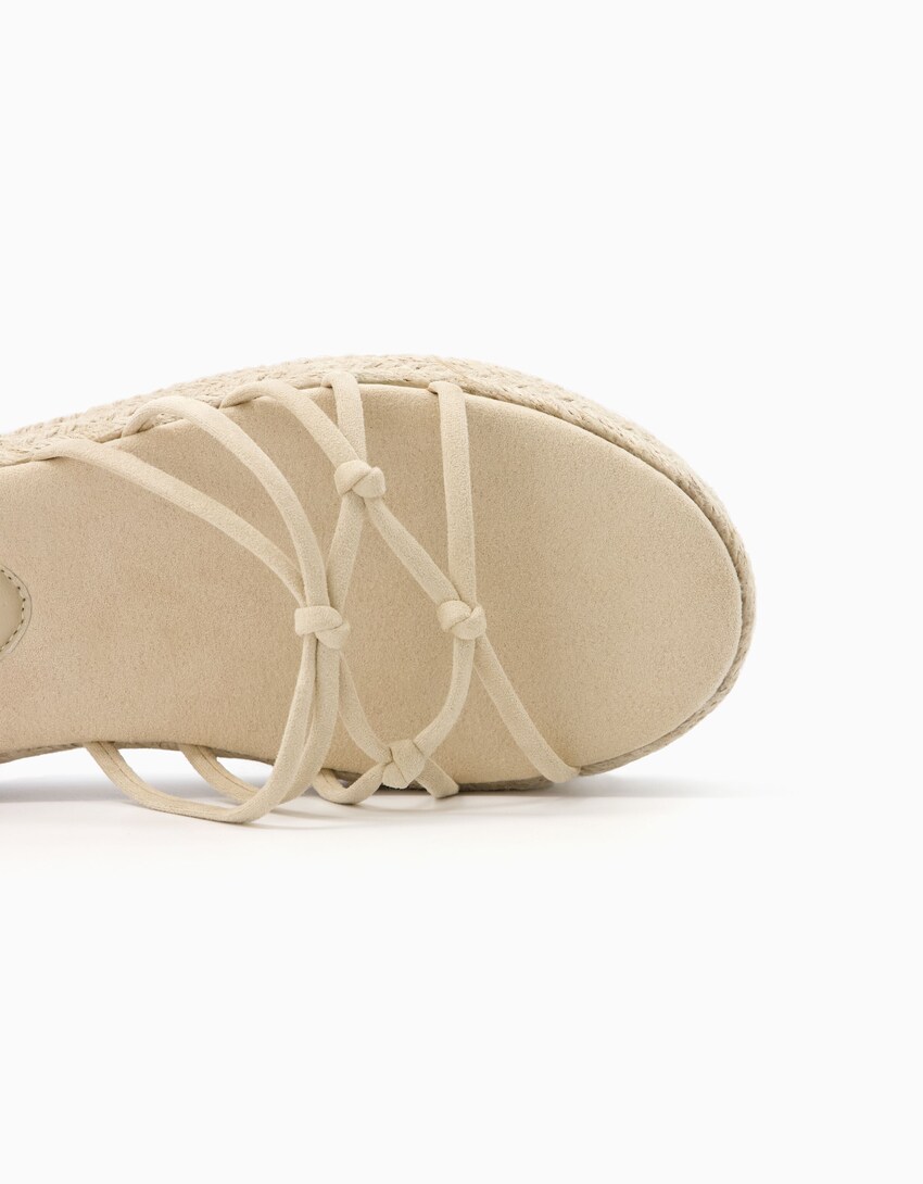 Flache Jute-Sandalen mit Schnürung-Naturell-2