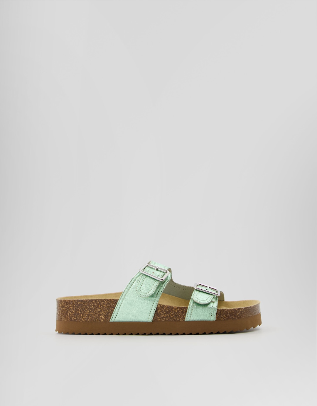 Metallic flat slider sandals with buckles