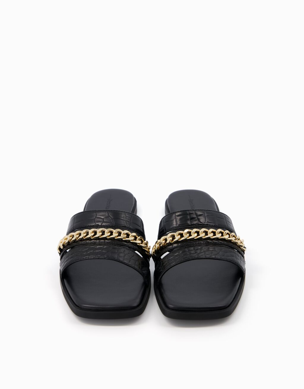 Flache Sandalen mit Ketten-Detail-Schwarz-2