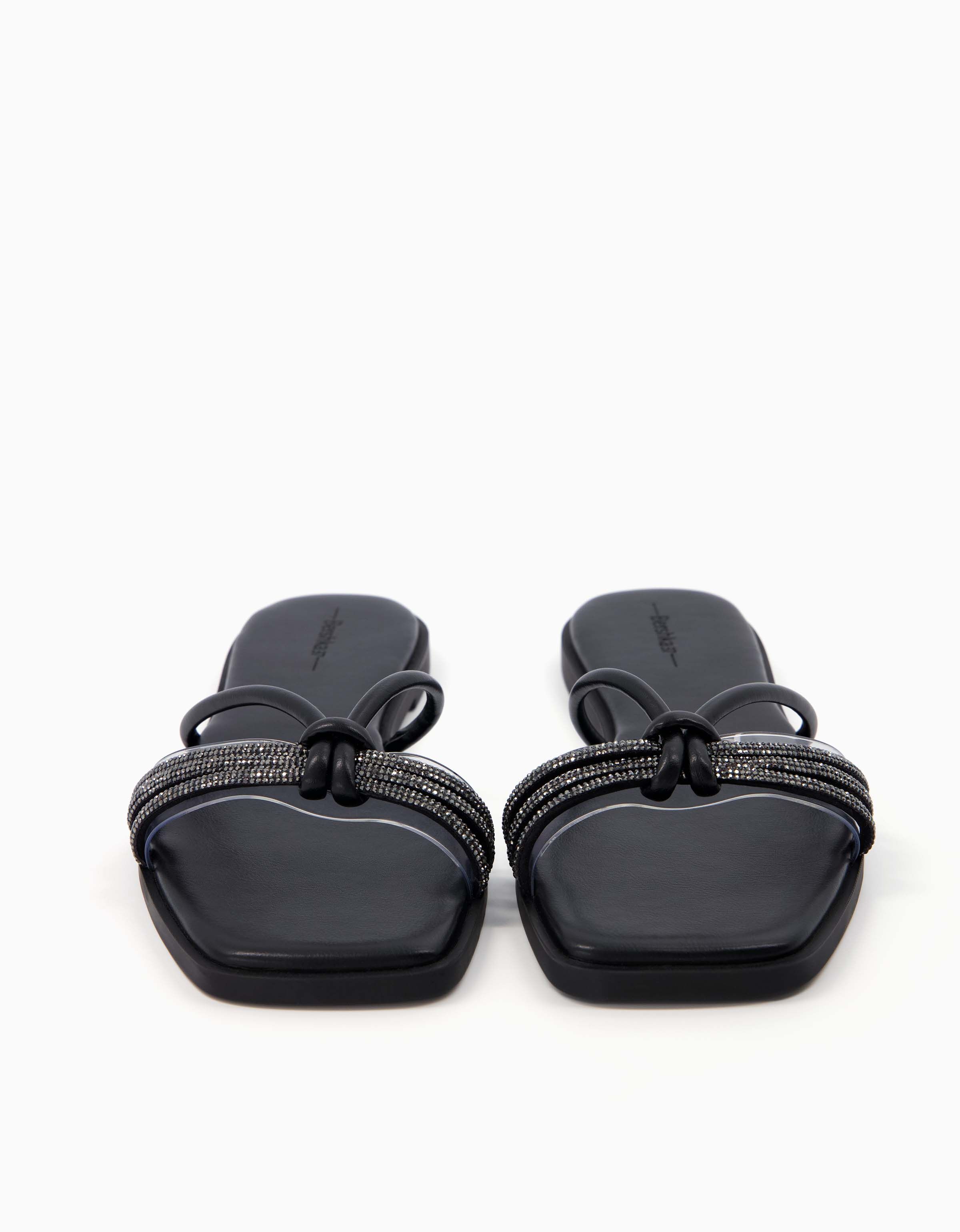 White flat clearance sandals with rhinestones