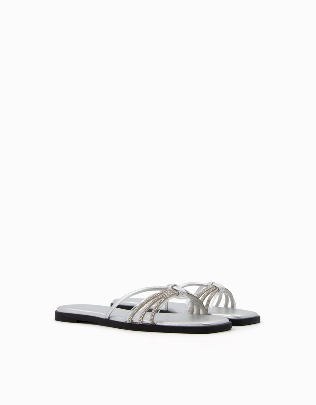 Flat black sandals sales with rhinestones