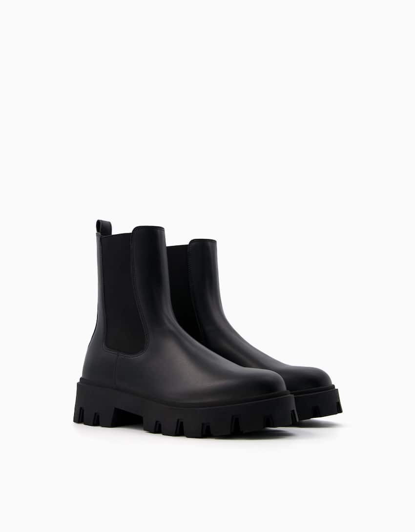 Chelsea ankle boots with track soles-BLACK-0