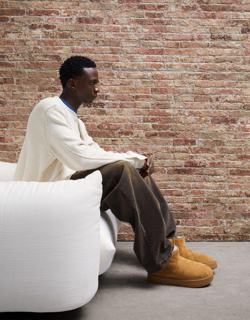 Men's ankle boots with faux fur lining-CAMEL-1