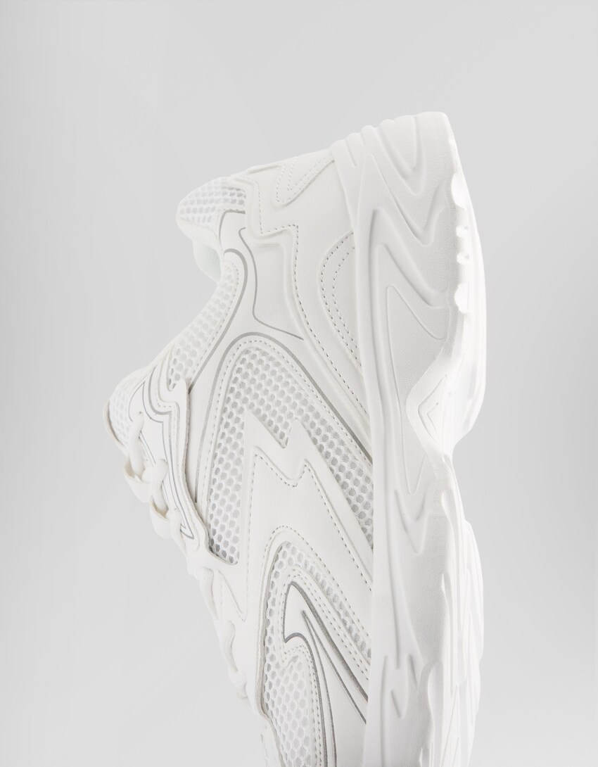Męskie buty sportowe z kontrastową siateczką i metalicznymi zdobieniami-Biały-3