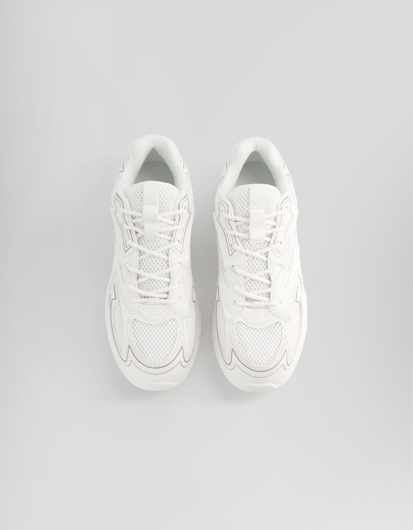 Męskie buty sportowe z kontrastową siateczką i metalicznymi zdobieniami-Biały-4
