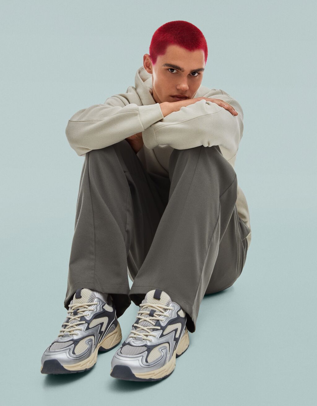 Men s contrast silver and mesh trainers