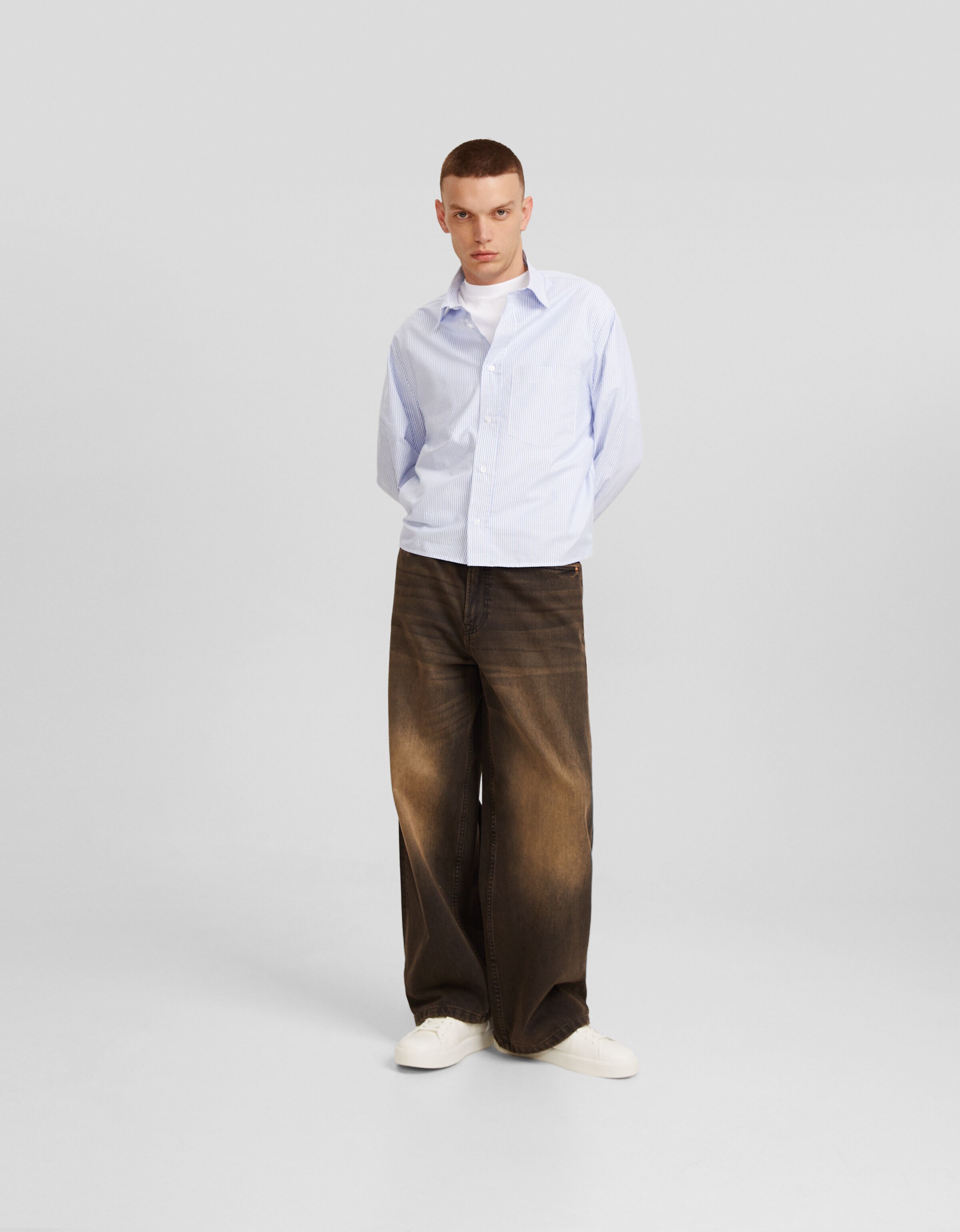 حذاء رياضي رجالي أحادي اللون.-أبيض-1