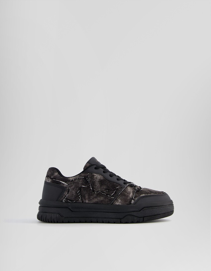 Denim zapatila bolumendunak litsen xehetasunarekin-Beltza-5