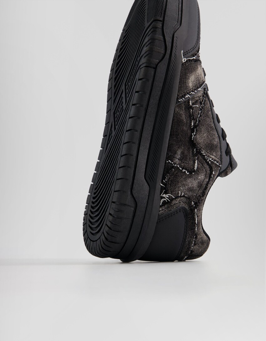 Denim zapatila bolumendunak litsen xehetasunarekin-Beltza-3