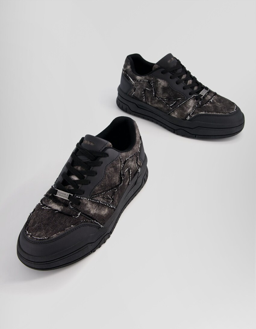 Denim zapatila bolumendunak litsen xehetasunarekin-Beltza-4