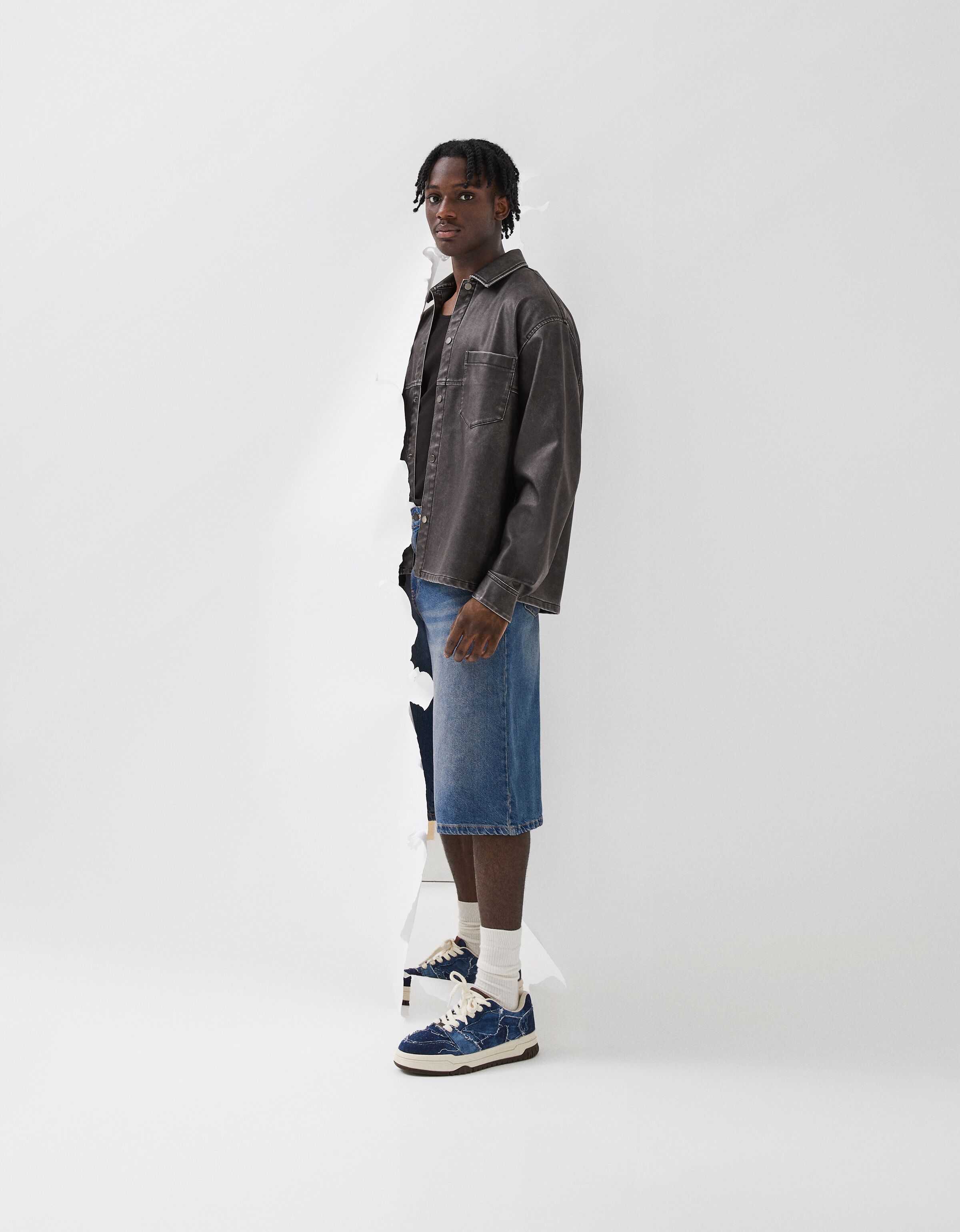 Sneakers denim volume homme-Bleu-0
