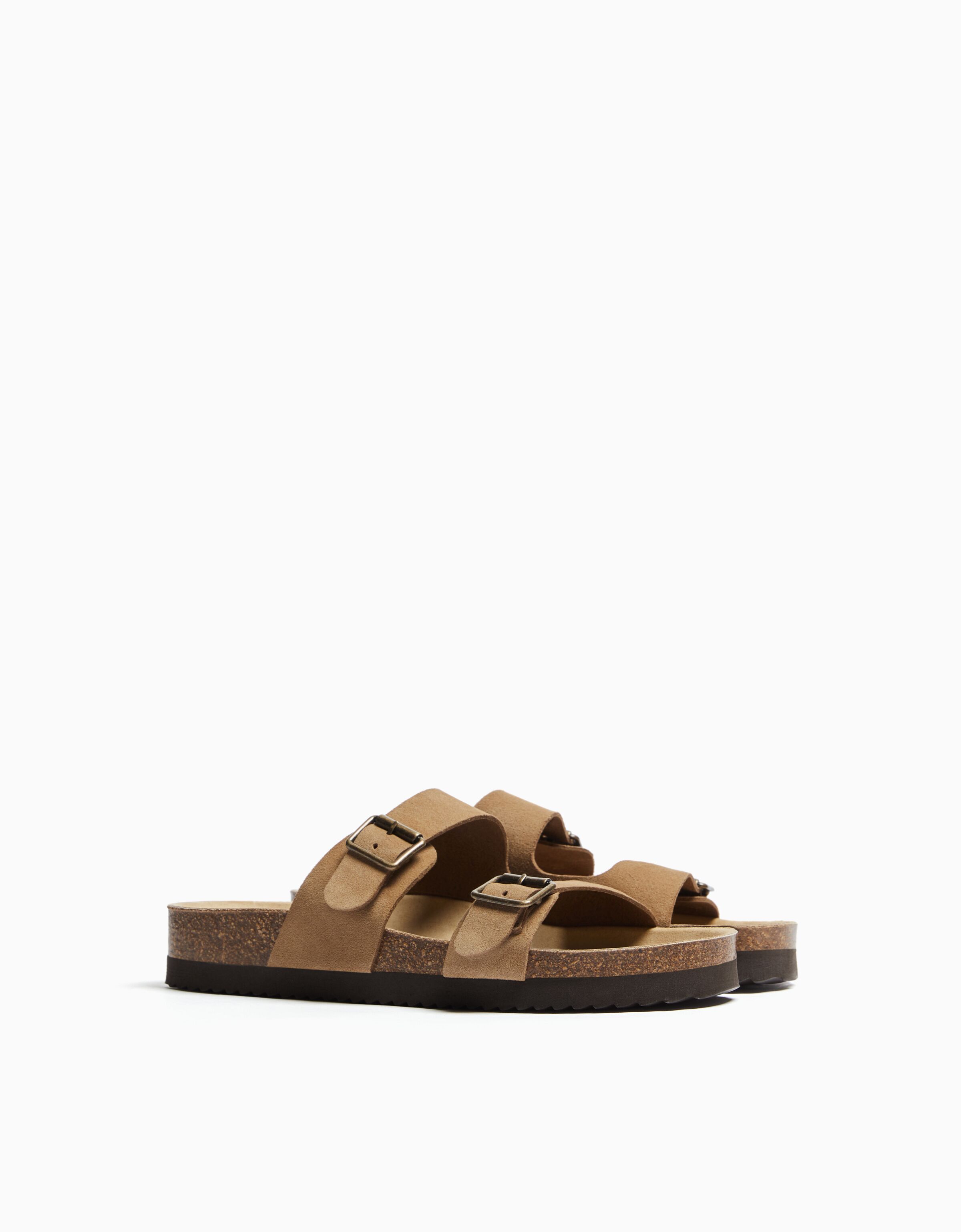 Men’s LEATHER sandals with buckles Men Bershka