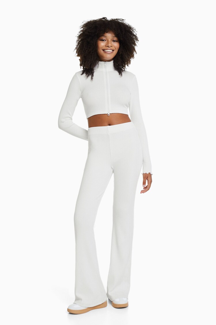 Zip cardigan and ribbed trousers set