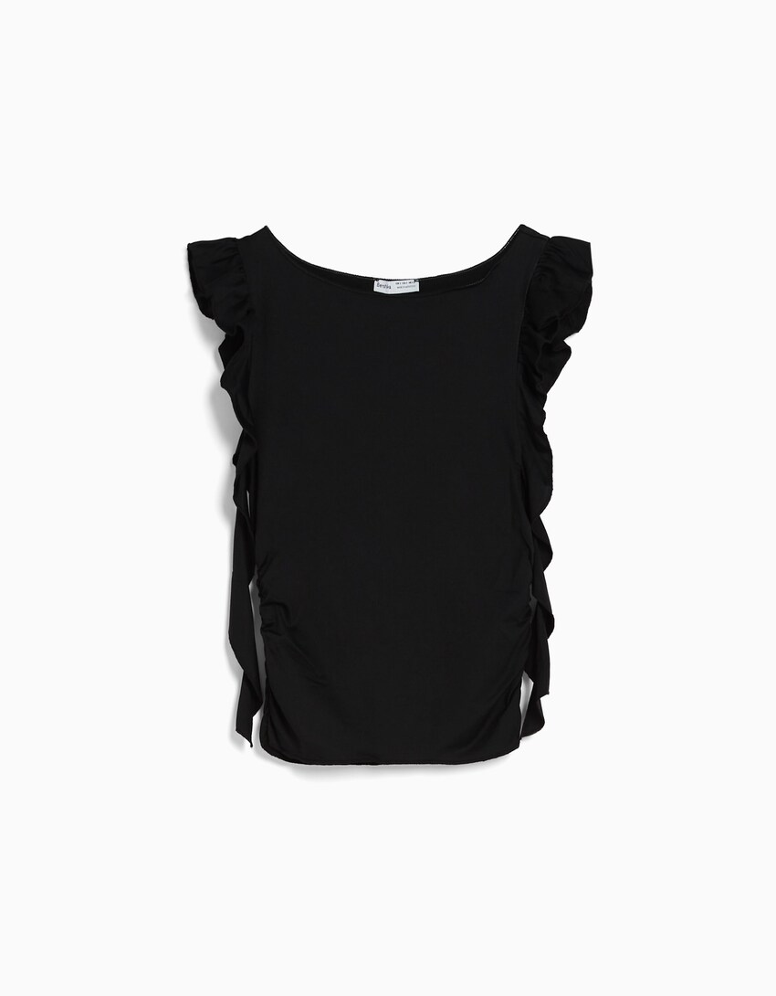 Fırfırlı t-shirt ve etek takımı-Siyah-5