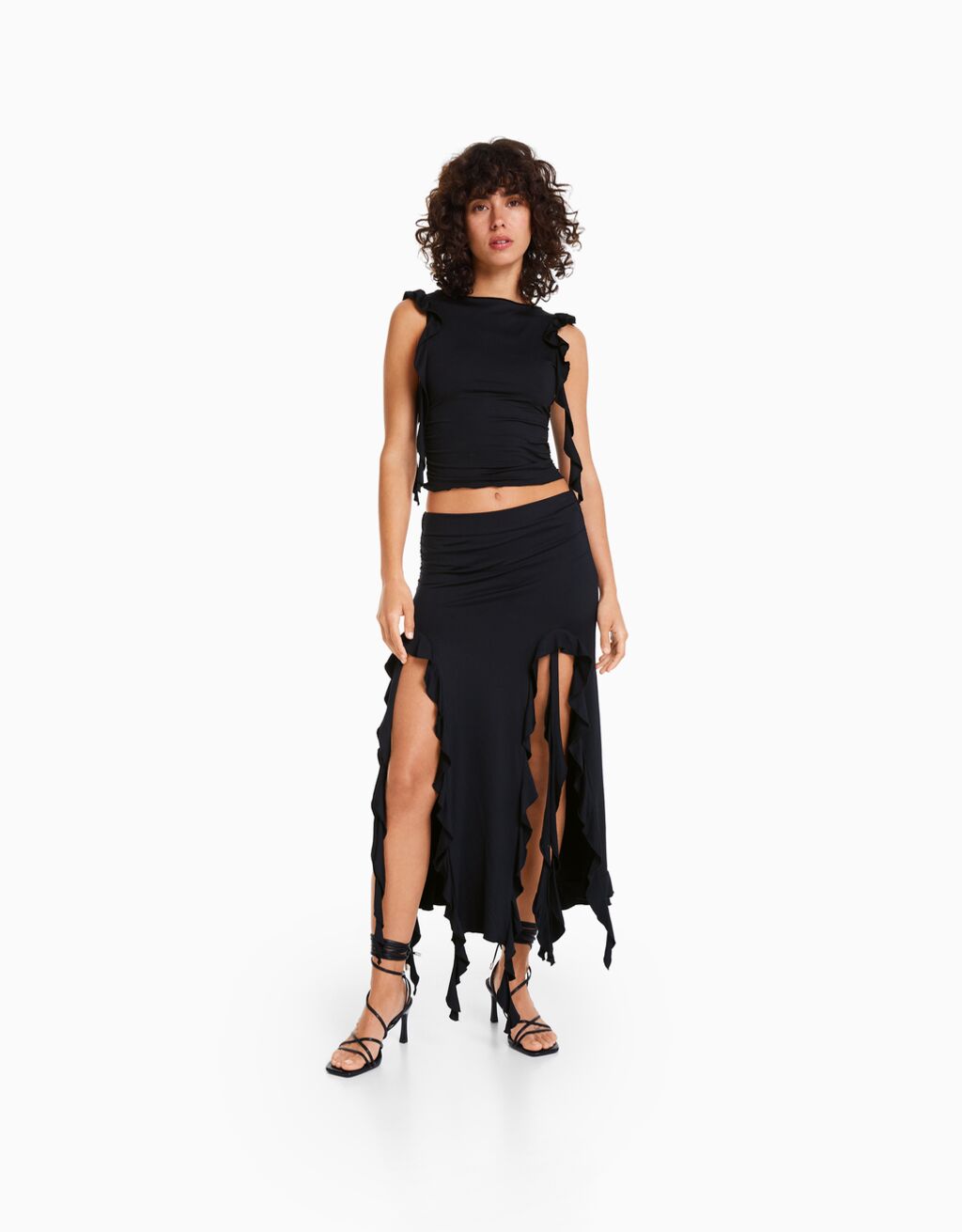 Black ruffle top skirt shirt