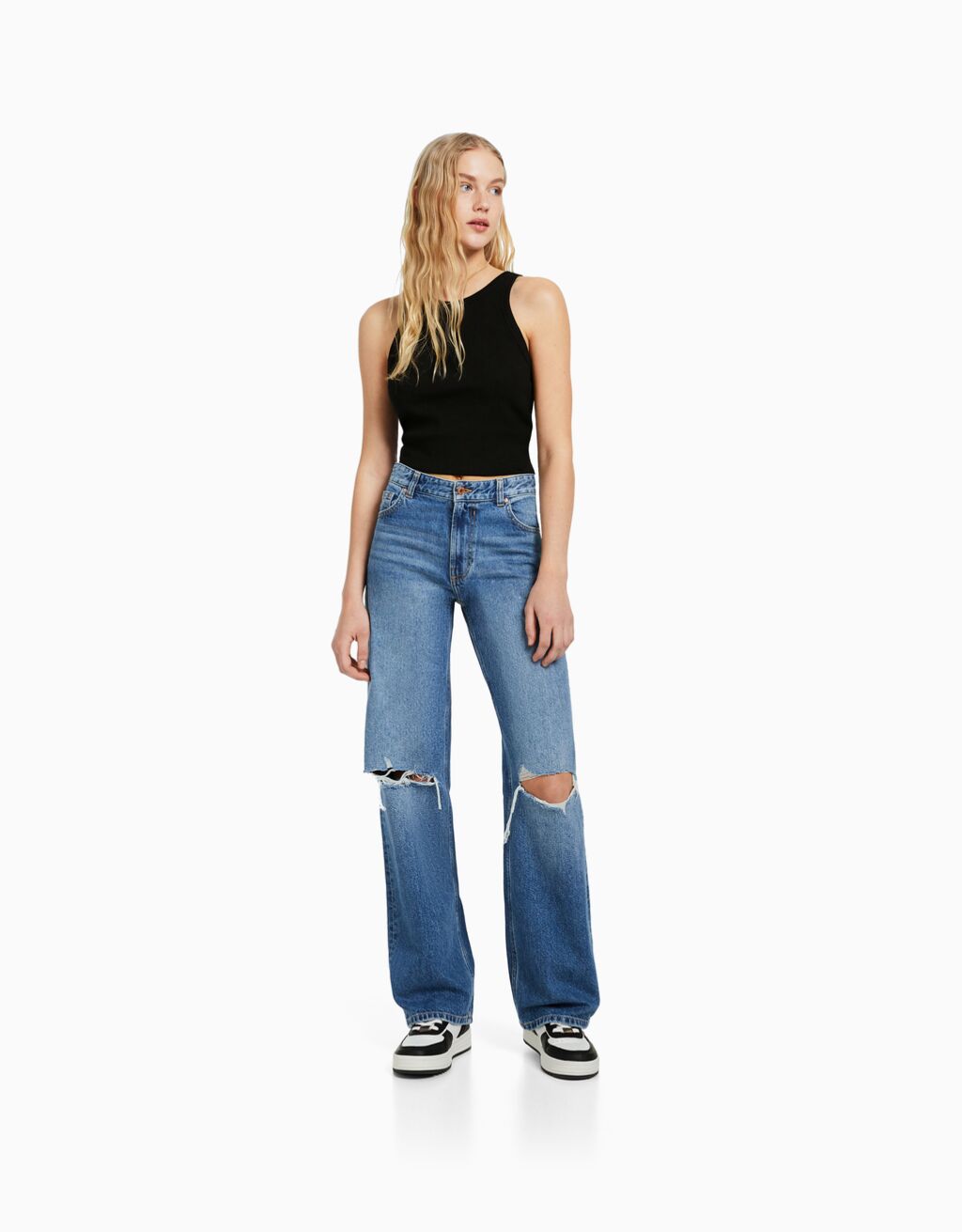 Wide leg 90's jeans met scheuren