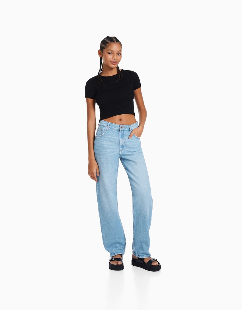 Geruststellen Smelten Bemiddelaar Straight fit jeans - Denim - Woman | Bershka