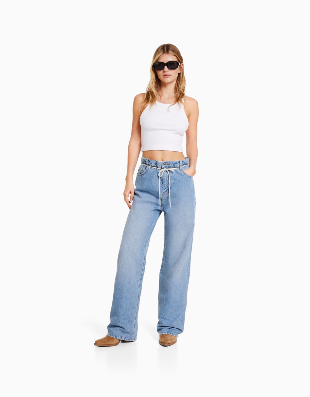Recht model jeans met elastische tailleband