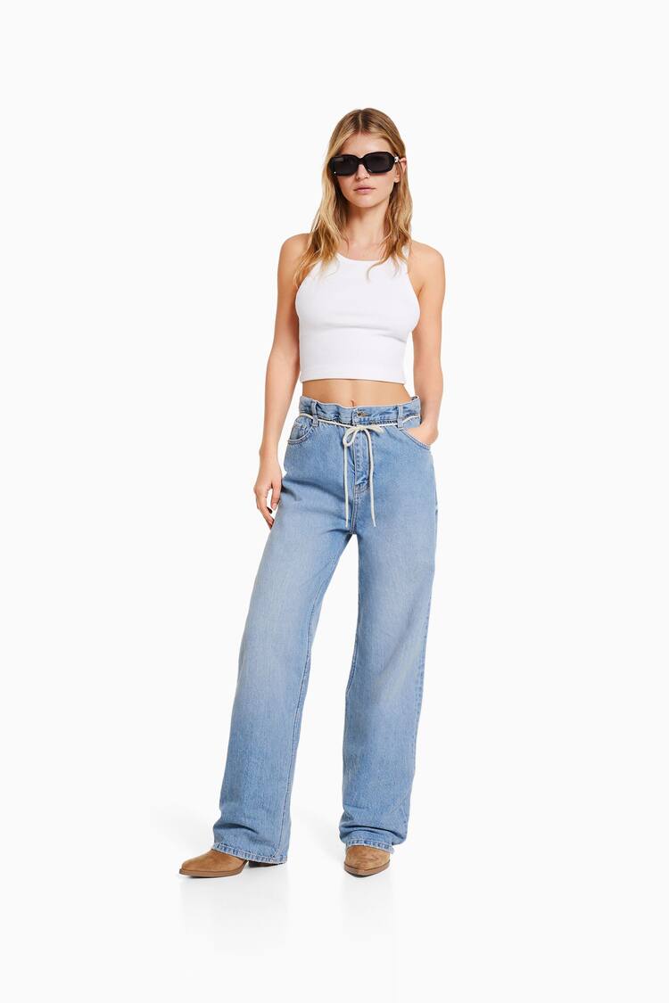 Jeans straight cintura elástica