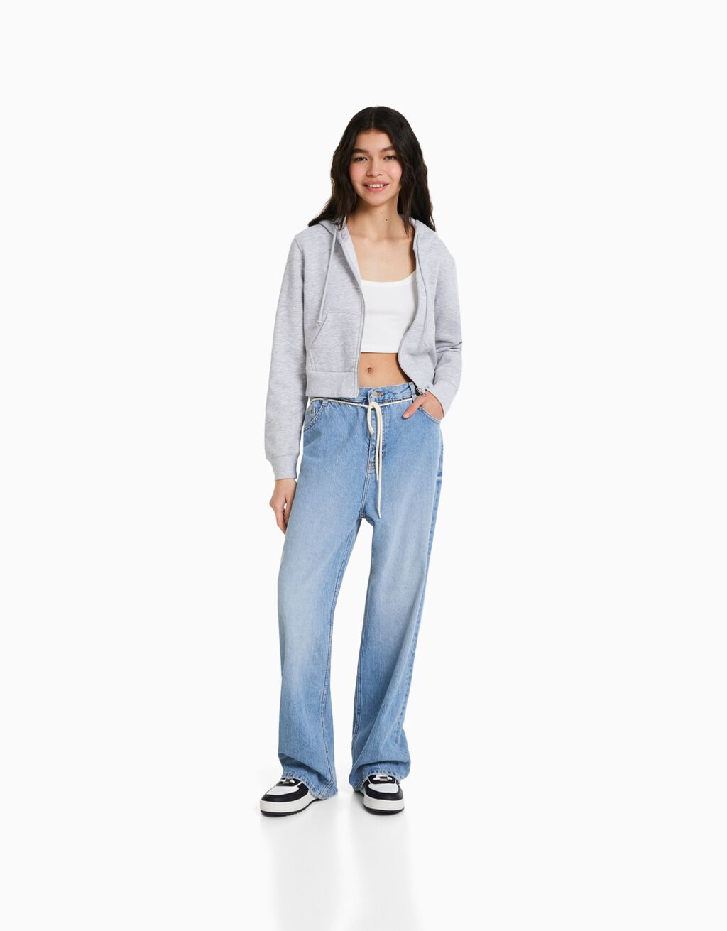 Straight-fit jeans with an elastic waistband - Woman | Bershka