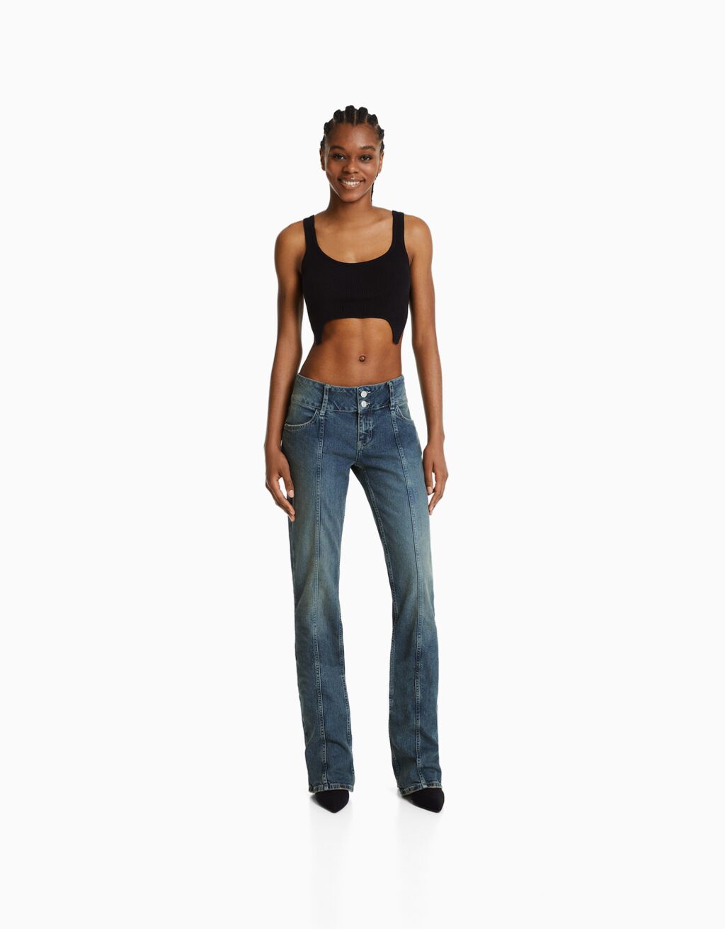 Faded-effect low-waist bootcut flared jeans - Woman | Bershka